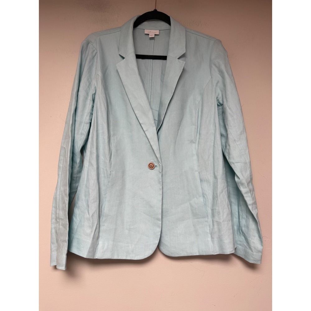 J. Jill Love Linen Blazer Womens Medium Light Blue Excellent Single Button Linen